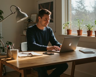 Man sitting at desk typing on laptop