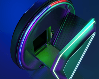 a clock with a neon - colored light on it