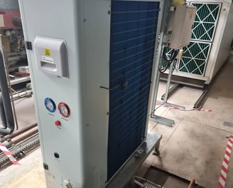 Indoor Maxx Cold evaporator unit paired with outdoor condenser, forming a complete blast chiller