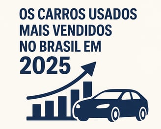 Gráfico com barras e seta crescente ao lado de um carro azul, ilustrando o título “Os Carros Usados 