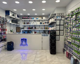 a store with a lot of electronics and electronics