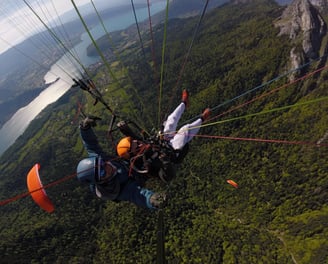 Vue depuis un parapente sur le lac d'Annecy du côté de Talloires