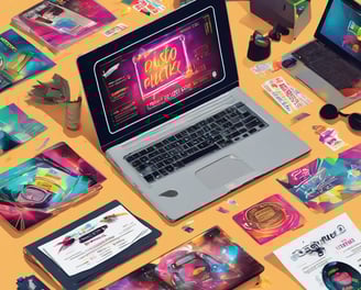 Création d'identité visuelle complète, incluant design de flyers, cartes de visite, et sites web per