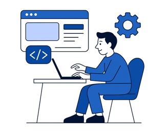 Homme avec un ordinateur qui code un site web