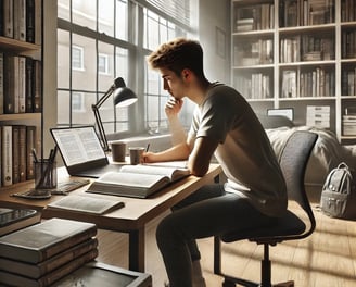 a man sitting at a desk with a laptop computer