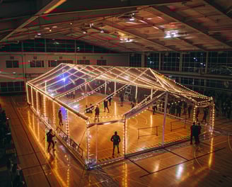 a indoor clear transparent tent sent up for Diwali
