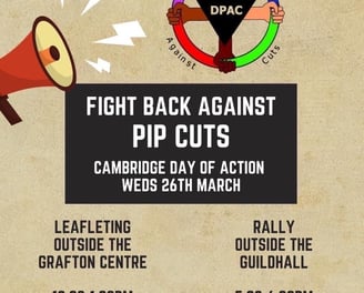 A graphic with a textured beige background. It has a megaphone icon in the top left and the DPAC log