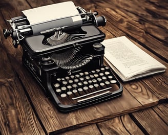 typewriter on brown wood planks and ink