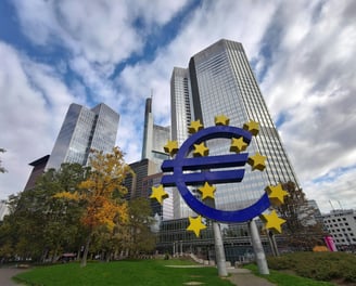 a large blue and yellow euro euro euro sign