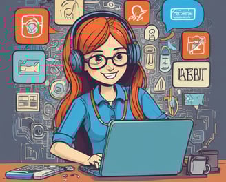 A person wearing a white mask is interacting with a network server, handling blue cables. The setup is illuminated with blue lights, suggesting a technological environment.