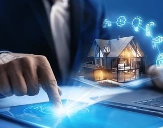 Smart home dashboard interface on mobile device.