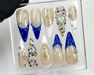 Elegant Crystal long stiletto Press On Nails, Luxury handmade nail set, Custom design Vibrant Floral Nail Art, Almond Nails,