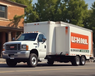 Two orange freight trailers are parked closely together, branded with the 'Allied' logo and the words 'The Careful Movers'. There are wires overhead and a partially visible open trailer to the left. The ground is concrete, and there are some trees and buildings in the background.