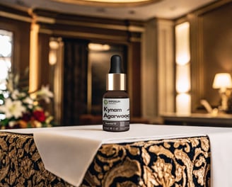 Tinh dầu trầm hương Kynam Agarwood Imperium, lọ thủy tinh, đế gỗ sang trọng