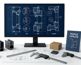 Detailed window frame profile drawings showing cross-sections and specifications, Auckland technical