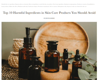 screenshot of an article about harmful ingredients in skin care products by Kristin Gunner VA