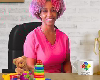 a woman with pink hair and a pink wig with a teddy bear