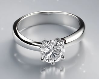 A silver diamond ring is placed on a dark, possibly velvet surface. The ring features a prominent central diamond, with smaller diamonds lining the band on either side.
