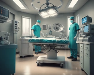 A person lies on a medical bed, wearing a surgical cap and having their skin treated with a metal instrument by a professional in gloves. The atmosphere is clinical and focused on skincare.