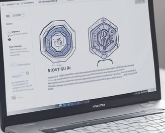 A laptop displays a webpage titled '' with a logo above the text. It suggests using AI to improve copywriting skills. On the left, part of a colorful sandwich is partially visible, adding a contrast to the academic theme on the screen.
