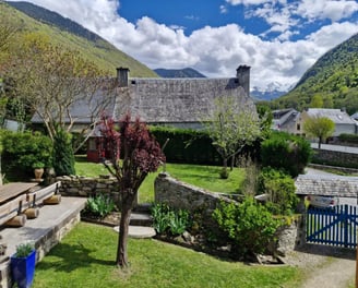 vue du jardin avec l'entrée