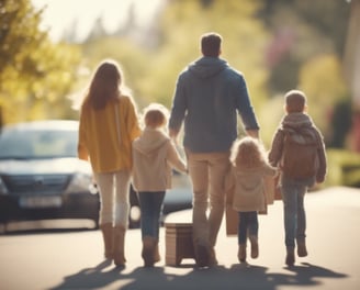 Familia caminando con maletas