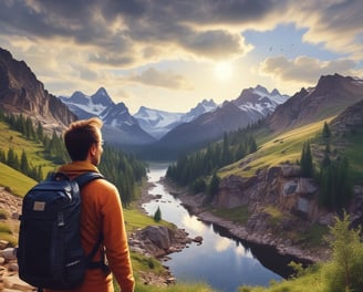 A large flag of Azerbaijan waves prominently on a tall pole set against a cloudy sky. Below, the cityscape features the iconic Flame Towers, strikingly modern skyscrapers made of glass.