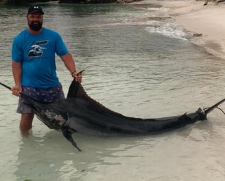 Blue marlin caught on a Zanzibar fishing charter near Kizimkazi.