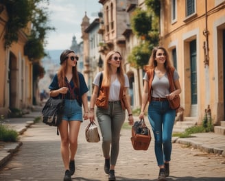 a man riding a skateboard down a street next to tall buildings