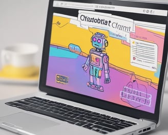 A laptop displays a webpage titled '150 ChatGPT copywriting prompts' with a logo above the text. It suggests using AI to improve copywriting skills. On the left, part of a colorful sandwich is partially visible, adding a contrast to the academic theme on the screen.