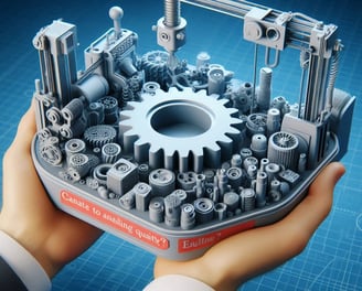 WIKXY The engineer holds a taylormade 3D printed gears. Available at WIKXY 3D Printing in Stoke-on-Trent.