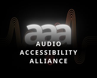 Audio Accessibility Alliance written over 'aaa' as logo and red sound waves.
