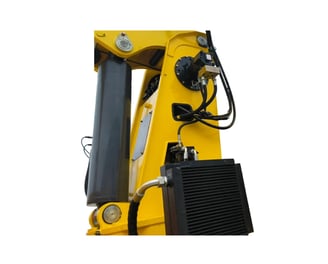Detail of the powerful hydraulic cylinder on a Zorylift telescopic boom crane for smooth, reliable lifting.