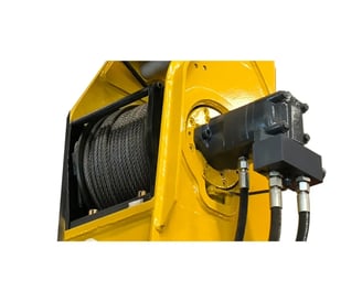 High-performance hydraulic winch on a Zorylift crane, ensuring reliable hoisting and lifting of heavy loads.