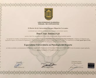 Especialista Universitario en Psicología del deporte