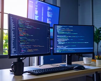 dwa monitory z kodem html do tworzenia stron internetowych