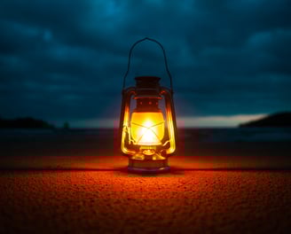 Latern on ground glowing in dark