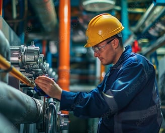 a man in a hard hat and safety glasses