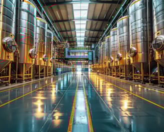 a large industrial steel steel tanks in a factory