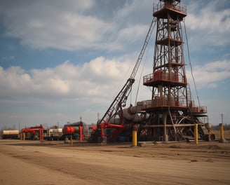 A large industrial space with massive machinery, including engines and generators. Two workers are operating and maintaining the equipment on a checkered floor under a high ceiling with steel beams.