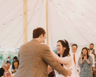 Wedding guests photographing bride and groom during their first dance