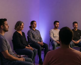Group of people seated in a wellness or meditation workshop