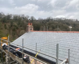 Full Re-roof using Brazilian grey-green slate, located just outside of Wadebridge, Cornwall