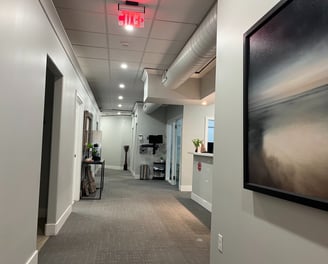 The hallway area inside a small dental office.