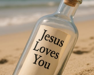 A message in a bottle saying, Jesus loves you.