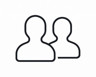 two people are standing in front of a white background