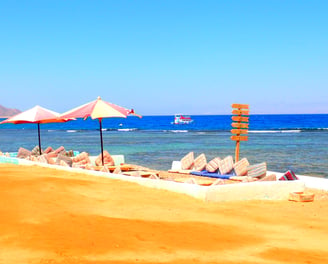 Beach view relax  place with umbrella at Bedouin star