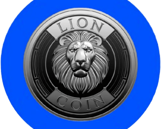 a lion head on a blue background with a lion head