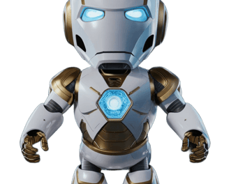 a robot that is wearing a suit and holding a light bulb