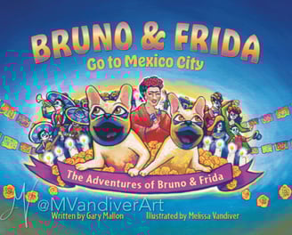 Illustrations from Bruno & Frida Go To Mexico City by New Orleans artist Melissa Vandiver.